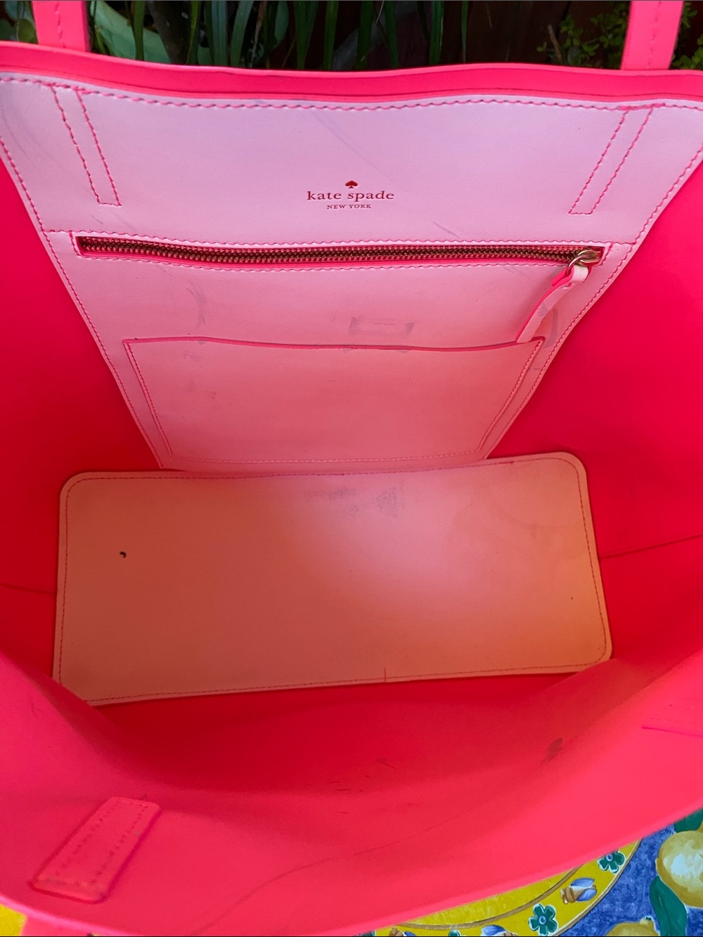 kate spade White Multicolor Fruit Print Tote with Pink Trim - Picture 6 of 12